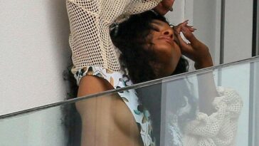 Ciara Sexy Underboobs On Her Hotel Balcony