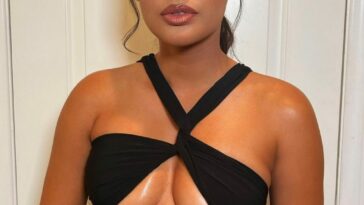 Francia Raisa Shows Her Sexy Boobs in a Black Dress (6 Photos)