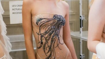 Frida Aasen Flaunts Her Nude Tits & Sexy Legs at the Etam Womenswear Show in Paris (26 Photos)