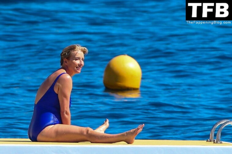 Emma Thompson Relaxes on the Floating Pontoon of the Sea (50 Photos)