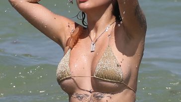 Malu Trevejo Wears a Gold Bikini as She Has Fun Playing in the Waves During a Beach Day in Miami (59 Photos)