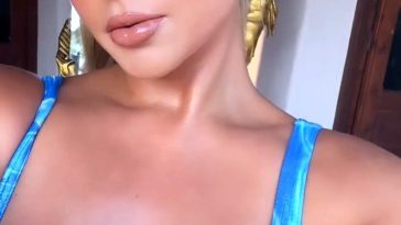 Demi Rose Shows Off Her Curves in a Blue One-Piece (8 Pics + Video)