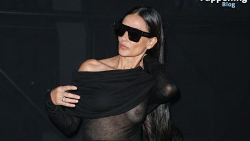 Demi Moore Flashes Her Nude Tit at the Saint Laurent Show in Paris (40 Photos)